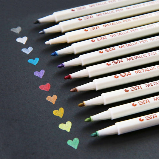 10 Pcs/Set Metallic Soft Brush Markers