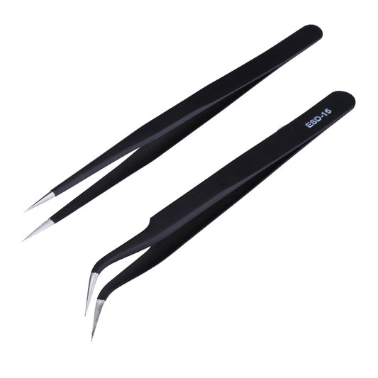 2Pcs/lot Anti-static Stainless Steel Metal Precision Tweezers Tool Set